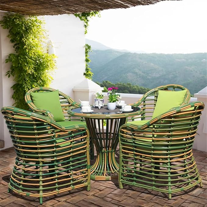 Rattan Balcony Five-Piece Fashion Garden Rattan Table and Chairs Table Combination High Back Chairs Round Rattan PE Leisure (D As Shown)