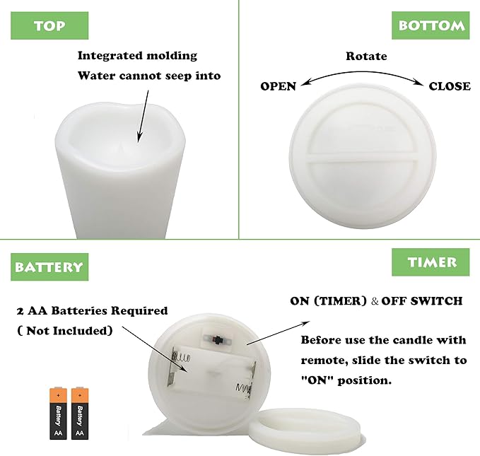 2 Pack Outdoor Flameless Pillar Candles with Remote and Timer Waterproof Battery Operated Electric LED Candle Set for Gift Home Décor Party Wedding Supplies Garden Christmas Decoration, 3” x 8”