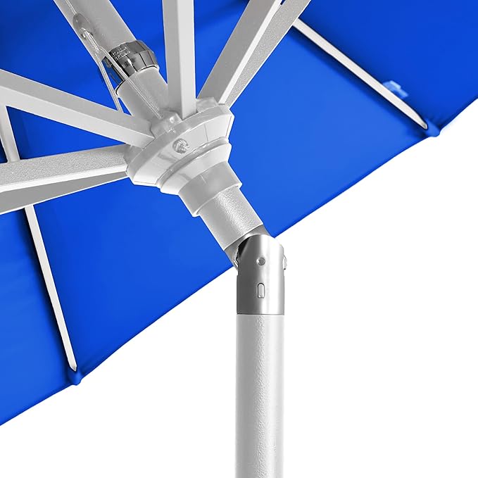 California Umbrella 12-Year-Non-Fading, 9Ft Premium Sunbrella Patio Umbrella, Hand-Crank, Button-Tilt, White Frame, Pacific Blue Fabric