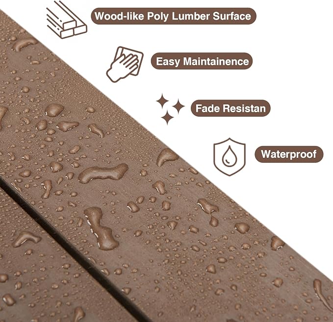 59" Outdoor Backless Bench, 3-Person Poly Lumber Patio Bench, Anti-Rot Anti-Fade Weatherproof HIPS Bench, Low Maintenance, for Garden, Porch, Park & Backyard, Indoor & Outdoor Use，Brown