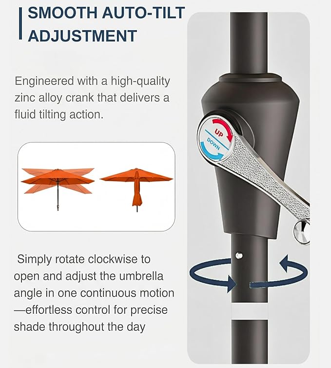 PatioKingdom Auto-Tilt 9FT Patio Umbrella Outdoor with 8 Sturdy Fiberglass Ribs,Market Table Umbrella for Pool,Backyard,Deck and Garden