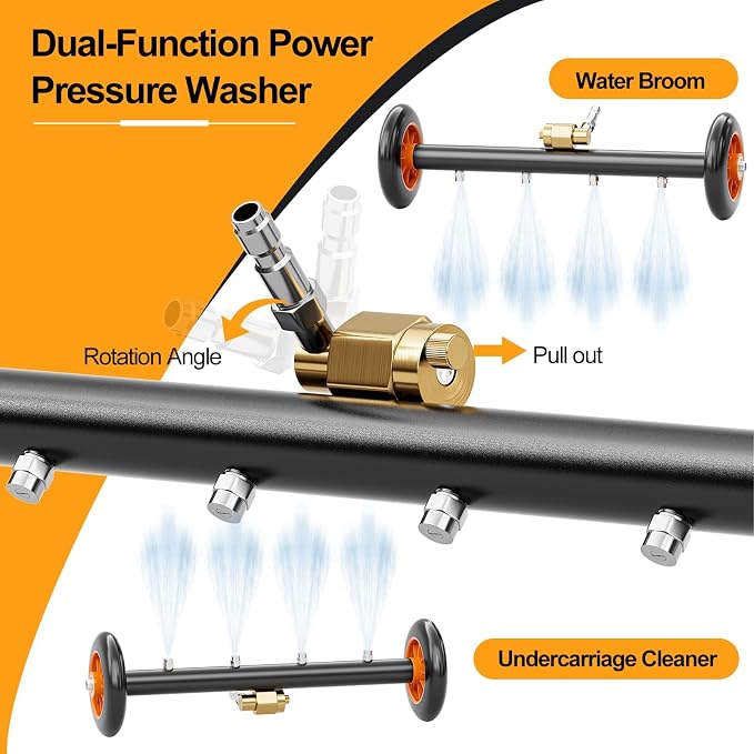 SPECILITE 16 Inch Undercarriage Pressure Washer Attachment for Cold & Hot Water Max 212℉, Power Washer Water Broom with 3 Extension Wands, Dual-Function Under Car Cleaner with 4 Nozzles, 4000 PSI