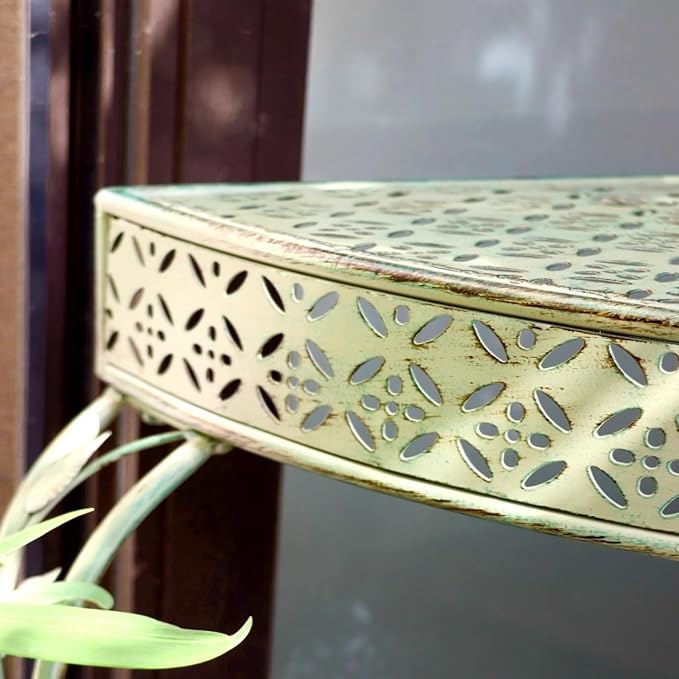 Outdoor Half-Moon Patio Console Table, 2 Tier Iron Half Round Garden Porch Table, Antique All-Weather Mid Century Tables(Green)