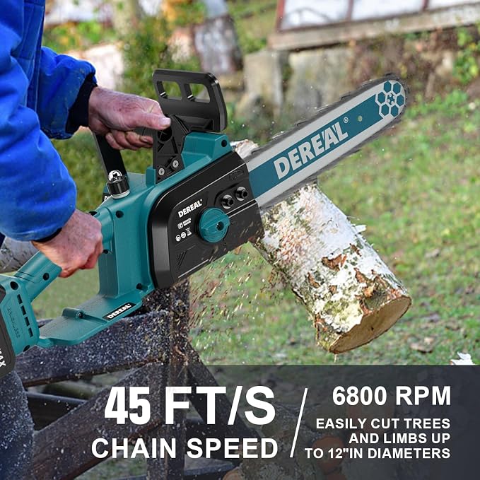 12 Inch Brushless Electric Chainsaw Cordless, 20V 2 Batteries Chain Saw 4000mAh Operated 1100w Upgraded Portable Compact Chainsaw Handheld for Wood Cutting, Blue