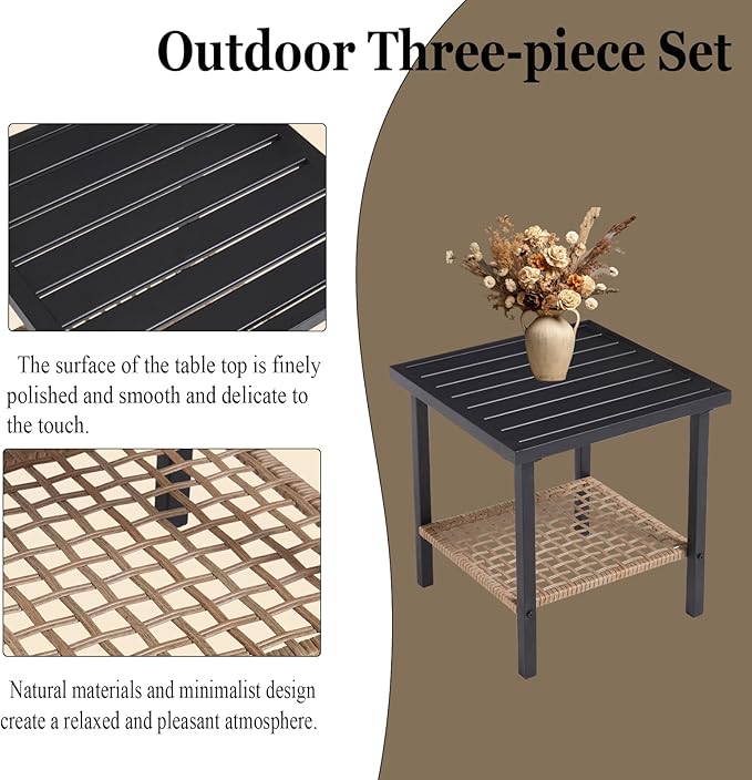 3 Pieces Patio Bistro Set, Outdoor Wicker Swivel Rocking Chairs with High Back, Rocking Patio Conversation Set with Table, Patio Swivel Glider Chair, Patio Furniture Sets, Off-White