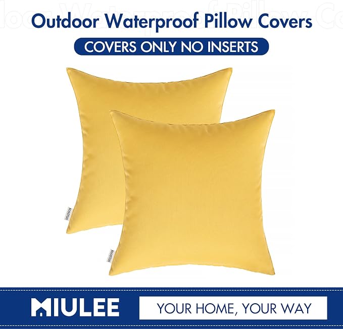 MIULEE Pack of 4 Waterproof Pillow Inserts Bundle Pack of 2 Outdoor Pillow Covers Yellow 20x20 Inch