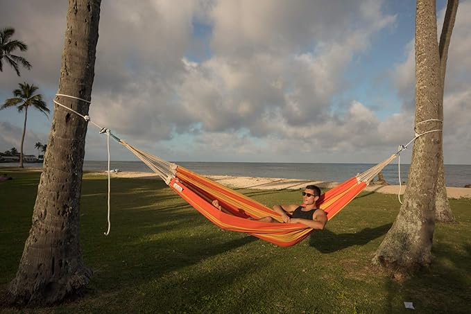BYER OF MAINE Paradiso Hammock, Authentic Brazilian, Orange, Recycled Cotton/Polyester Blend, Double, 142" L x 68" W, Holds up to 400lbs