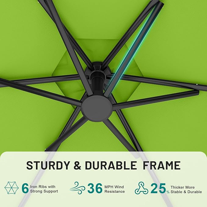 AreShark 10FT Patio Outdoor Umbrella, Offset Patio Umbrella Cantilever Umbrella, 6 Sturdy Ribs, Easy Adjustment for Garden Market Pool with Cross Base (Apple Green)