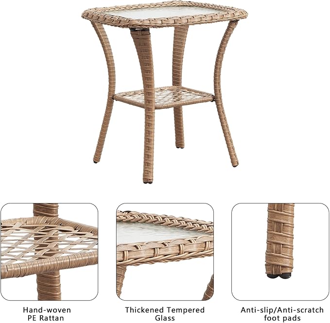 Rilyson Patio Bistro Set Outdoor Chairs - 3 Piece Wicker Rattan Patio Furniture Set with 2 Armrest Chair and 1 Side Table for Proch Deck Garden Backyard Balcony(Yellow/Blue)