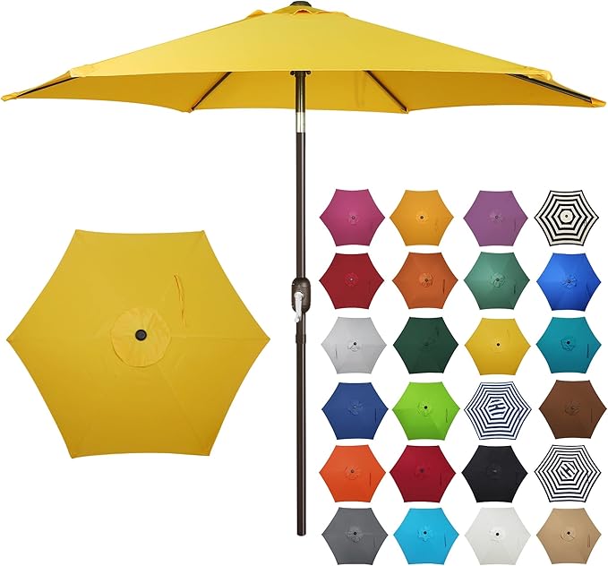 Blissun 7.5 ft Patio Umbrella, Yard Umbrella, Outdoor Market Umbrella with Push Button Tilt Crank, Yellow
