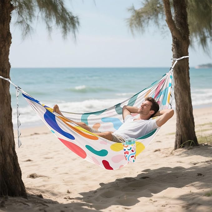 Qilmy Colorful Line Camping Hammock Single – 330 lbs Capacity, Lightweight with Tree Straps & Carabiners, Portable for Hiking, Travel, Backpacking