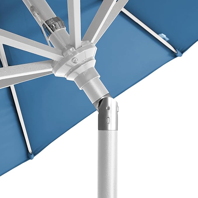California Umbrella 12-Year-Non-Fading, 9Ft Premium Sunbrella Patio Umbrella, Hand-Crank, Button-Tilt, White Frame, Regatta Fabric