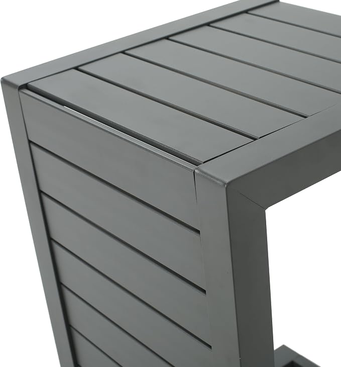 Aluminum C-Shaped Side Table for Outdoor Patio, 14.5W x 15D x 24H, Grey