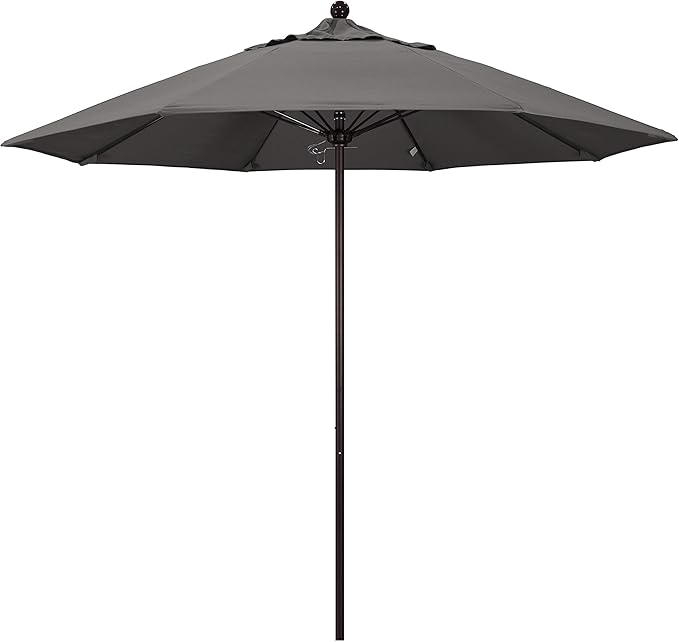 California Umbrella 9' Rd. Venture Series Contract Grade Patio Umbrella, Push Open Pin Stop, Bronze Finish, Sunbrella Charcoal