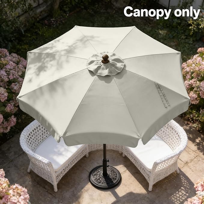 MASTERCANOPY Valance Patio Umbrella 10 ft Replacement Canopy for 8 Ribs-Beige Canopy Only