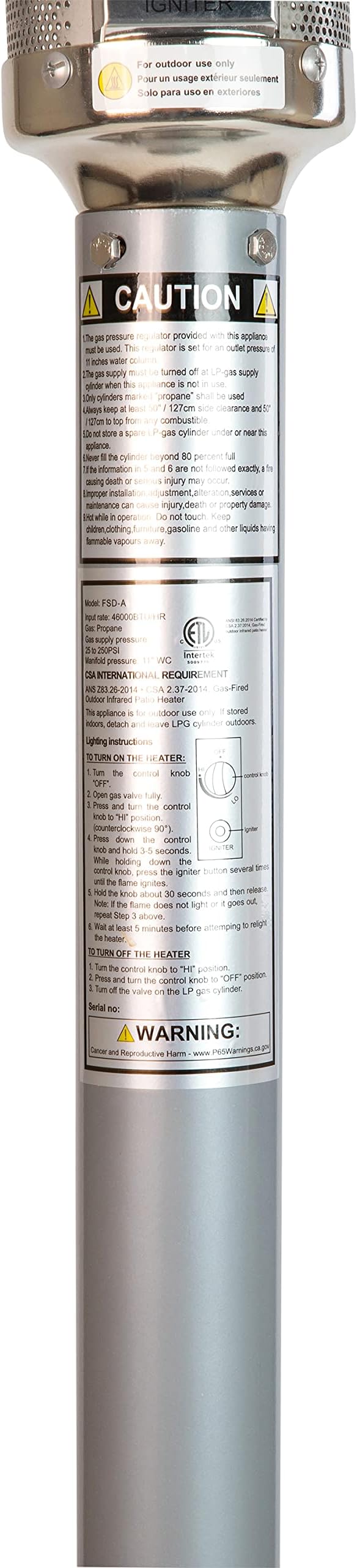Flash Furniture Sol Patio Outdoor Heating-Silver Stainless Steel 40,000 BTU Propane Heater with Wheels for Commercial & Residential Use-7.5 Feet Tall