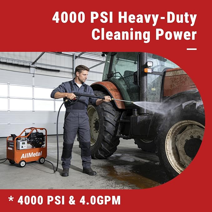 4000 PSI Hot Water Pressure Washer, 4.0 GPM, 420cc Gas Engine with AR Pump, Commercial Heavy-Duty Power Washer for Trucks, Machinery, Concrete, Industrial Grease Removal
