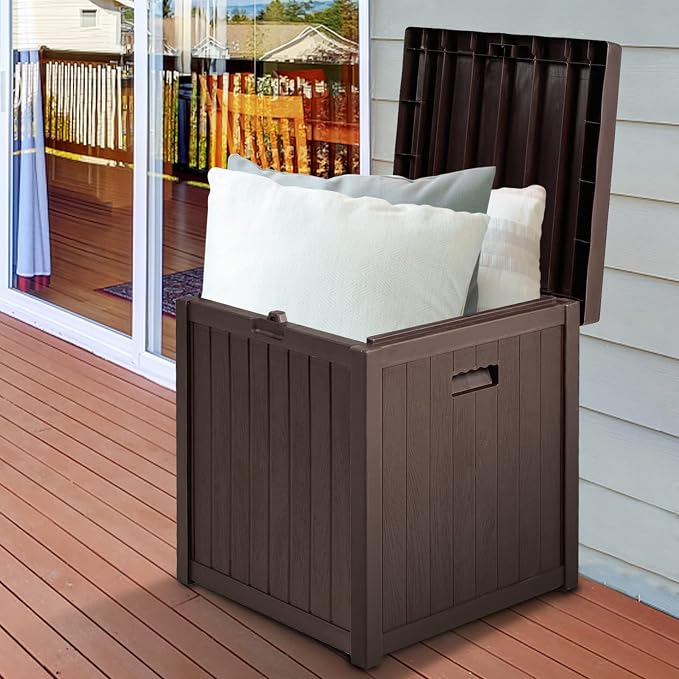 51 Gallon Outdoor Large Deck Storage Box, Resin Wicker Patio Storage Container for Patio Cushions, Gardening Tools and Toys (Brown)