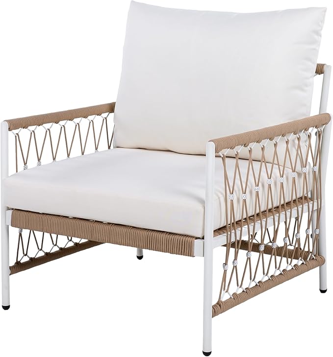 Christopher Knight Home Gwen 3-Piece Bohemian Outdoor Patio Furniture Set, Set of 2 Lounge Chairs with Cushions & Glass Top Side Table, Patio Conversation Set for Garden, Poolside, Beige + Natural