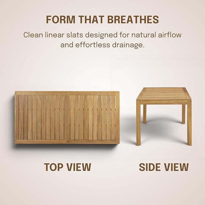 NTC Noma 63 Inch Solid Wood Dining Table and 6 Terra Chairs, Weather Resistant Patio Table for Patio Dining Sets, Backyard, Deck & Dining Room, Easy Assembly, Natural