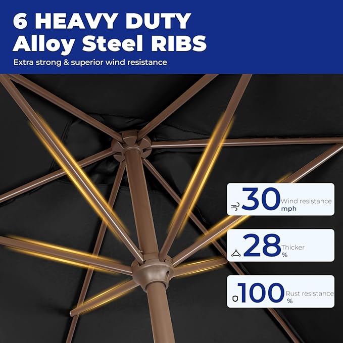 BRIOPAWS 6.5X10 FT Rectangular Patio Umbrella with Base Included | Rectangle Outdoor Umbrellas | 6 Sturdy Steel Ribs | Push Button Tilt & Crank | Heavy Duty for Garden Lawn Deck Backyard Pool |