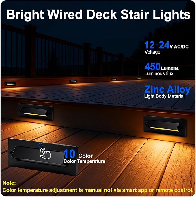 Outdoor Step Lights, 5W 12V Landscape LED RGB Color Changing Outdoor Low Voltage Deck Step Stair Lights Wired for Railing Fence Retaining Wall Christmas Decorations, Heavy Duty, Black, 6PK
