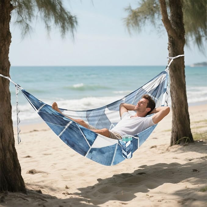 Geometric Blue White Pattern 330lb Capacity Outdoor Hammocks with Tree Straps Portable Hammock for Outside Beach Patio Garden hamacas para Patio