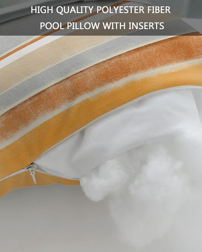 Outdoor Pillows Covers with Inserts Northern Europe Yellow Vintage Stripes Waterproof Recliner Pillow with Adjustable Strap Throw Pillows for Patio Furniture Pool Lounge Chair, 11x16 inch, 1PCS