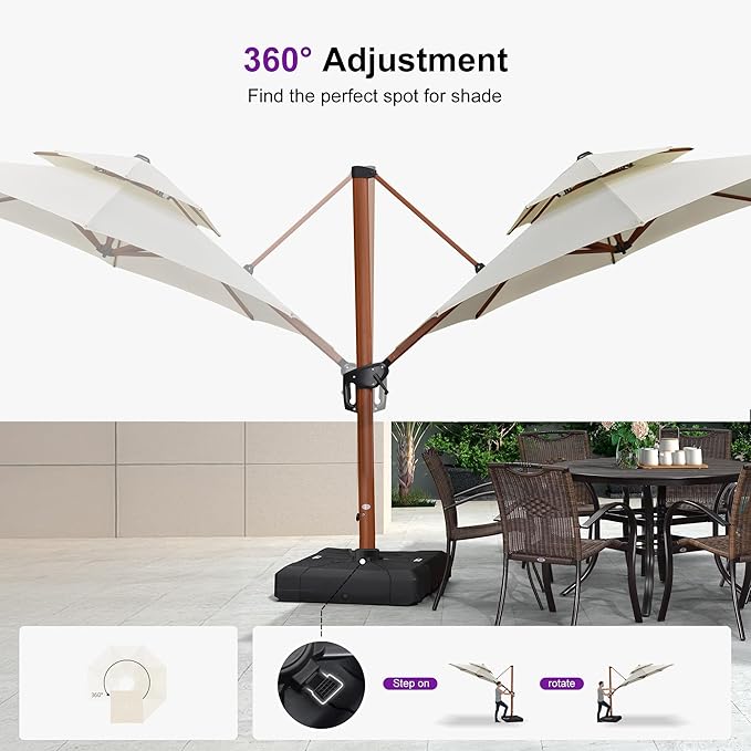PURPLE LEAF 10ft Patio Umbrella Outdoor Round Umbrellas Large Cantilever Umbrella Windproof Offset Umbrellas Heavy Duty Sun Umbrella for Garden Deck Pool Patio, Cream
