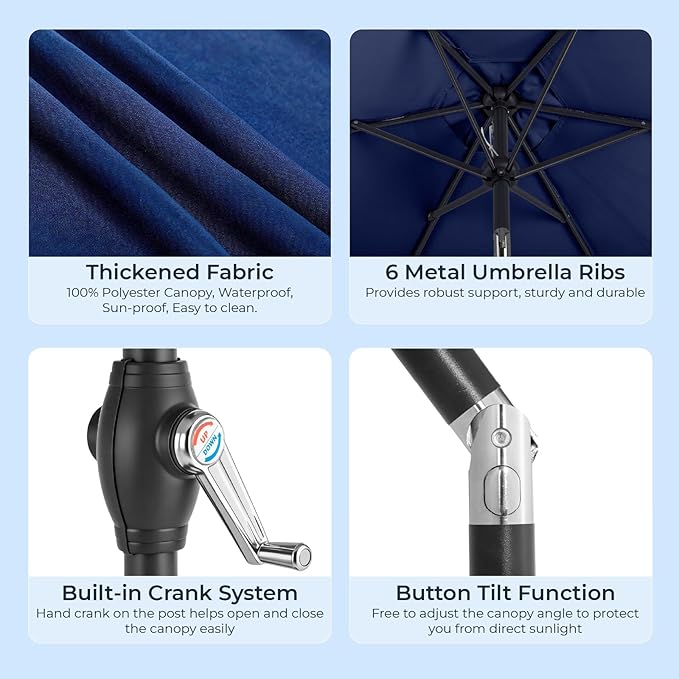 Bonnlo Patio Umbrella with Easy Push Button Tilt Outdoor Patio Umbrella Backyard Market Table Umbrella