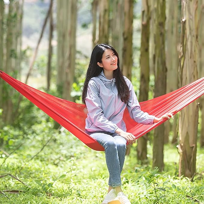 Camping Hammock, Outdoor Cotton Fabric Hammock, Comfortable Portable Camping Hammock with Tree Straps and Carrying Bag, Perfect for Patio Balcony Yard Garden(Dark Green)