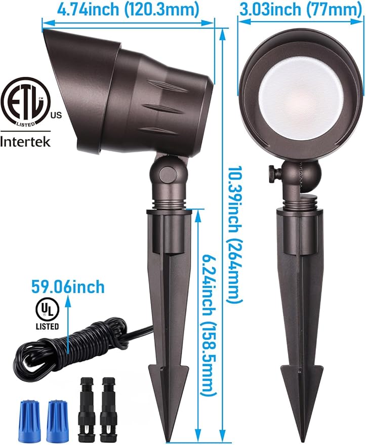 LEONLITE Low Voltage LED Landscape Spotlight, 5W 12V Pathway Lights Outdoor, CRI90, Aluminum Spot Lights for Garden, ETL Listed, IP65 Waterproof, 3000K Warm White, Oil Rubbed Bronze, Pack of 4