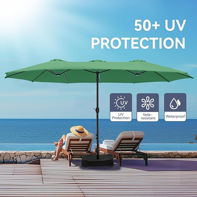 GREEN PARTY 15 ft Rectangular Patio Umbrella with Base Included, Large Double-Sided Outdoor Table Umbrella with Crank, 1.9" Pole UPF 50+ UV Resistant for Pool Deck Backyard Garden, Mint Green