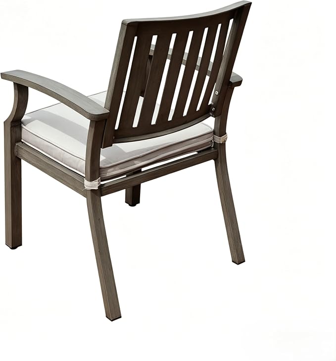 7 PCS Indoor Outdoor Patio Dining Furniture Set, Rectangular Wood Grain Pattern Table, 6 Aluminum Frame Chairs with Removable Thick Cushions, Ideal for Home, Apartment, Courtyard, Lawn, Poolside,Brown