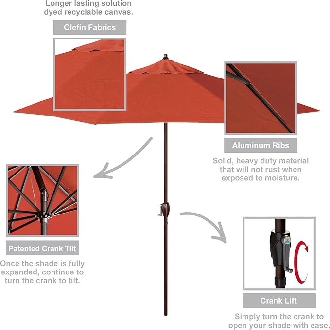 California Umbrella 9' Round Aluminum Outdoor Deck, Pool or Patio Umbrella, Crank Lift, Auto Tilt, Bronze Pole, Sunset Olefin