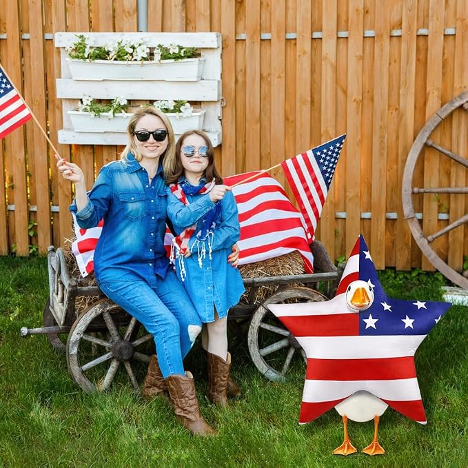 4th of July Patriotic Flag Porch Goose Outfits for 23" Lawn Statue Independence Day Star Goose Costume for Garden Patio USA 250th Anniversary Decoration