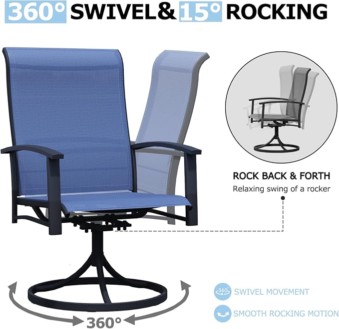 Outdoor Swivel Rocker Dining Chair Set of 2, All Weather Patio Dining Chair with Textilene High Back and Metal Frame, Backyard, Lawn Garden and Deck Porch Patio Furniture Set