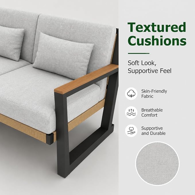 Aluminum Patio Furniture Set 5 Seats, Oversized Outdoor Sectional with Washable Thick Cushions, Coffee Table and Waterproof Cover, Patio Conversation Sets for Porch, Balcony, Deck Yellow