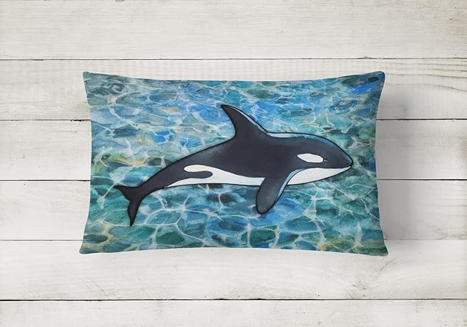 Caroline's Treasures BB5348PW1216 Killer Whale Orca Canvas Fabric Decorative Pillow Machine Washable, Indoor Outdoor Decorative Pillow for Couch, Bed or Patio, 12HX16W
