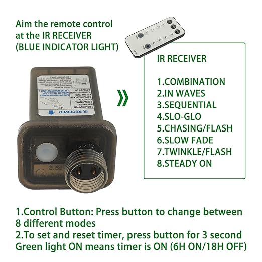 30V 9W 8 Mode LED Controller with Memory Function and IR Remote Control Low Voltage Transformer for Holiday String Lights,not Fit for 8 Mode with Control Box and 1 Mode String Light(1 pcs)