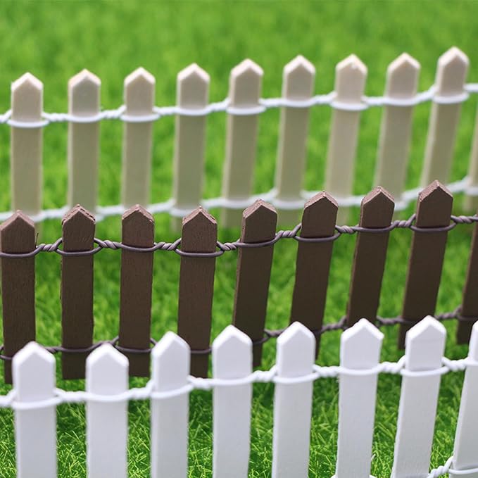 35 Inches Mini Fairy Garden Fence DIY Small Wood Decorative Picket Fence Micro Landscape Miniature Ornaments for Dollhouse, Crafts, Diorama Project, Plant Pot, Brown
