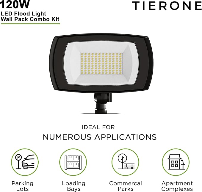 LED Outdoor Flood Light with Dusk to Dawn Photocell 120W Outdoor Security Light for Gardens Yards UL Listed 4000k Residential Full Cutoff Wall Pack 180° Adjustable Knuckle 8400LM Dark Bronze 2Pack