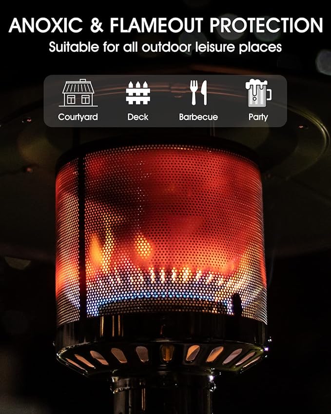 LEGACY HEATING 88inch Standing Heaters Outdoor with Wheels, Stainless Steel Burner, Gas Propane Patio Heater for Outdoor Garden Use, 47000BTU