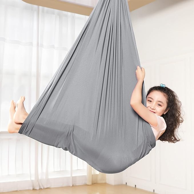 Kids Sensory Therapy Swing Hammock Children's Swing Hammock Indoor Elastic Cuddle Pod Swing for Autism Boys Girls with ADHD SPD Asperger's Sensory Integration Special Needs (Grey)