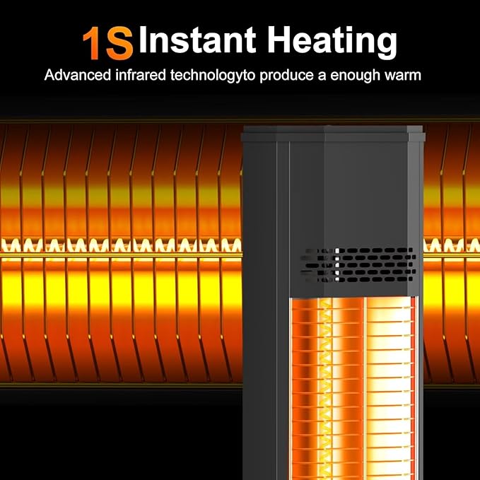 Outdoor Patio Heater with 9 Heat Levels,Space Heater for Garage Backyard Room Indoor,1500W Fast Electric Infrared Heater,9H Timers,Waterproof,Child Lock,Black Large