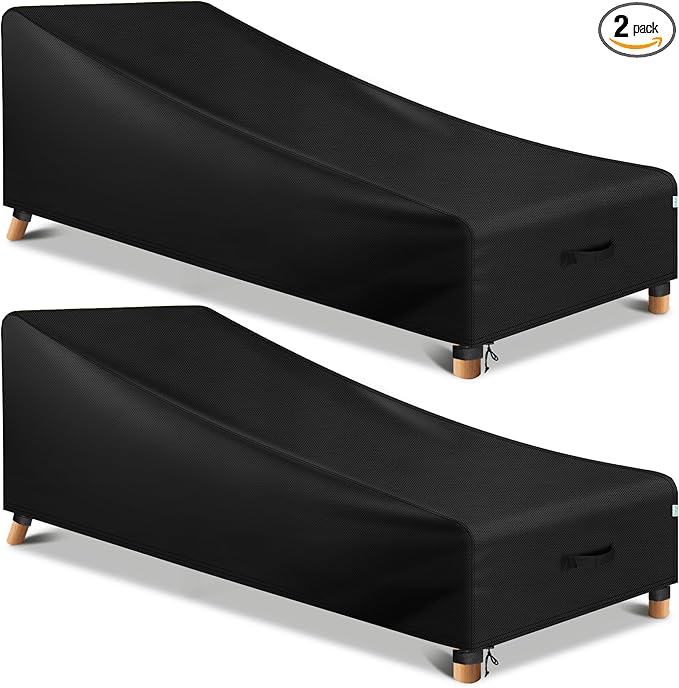 Oiforce Patio Chaise Lounge Cover Outdoor Waterproof, 2 Pack of Pool Lounge Chair Covers for Outside Furniture Covers All Weather Protection, 80" x 30" x 26" H, Black