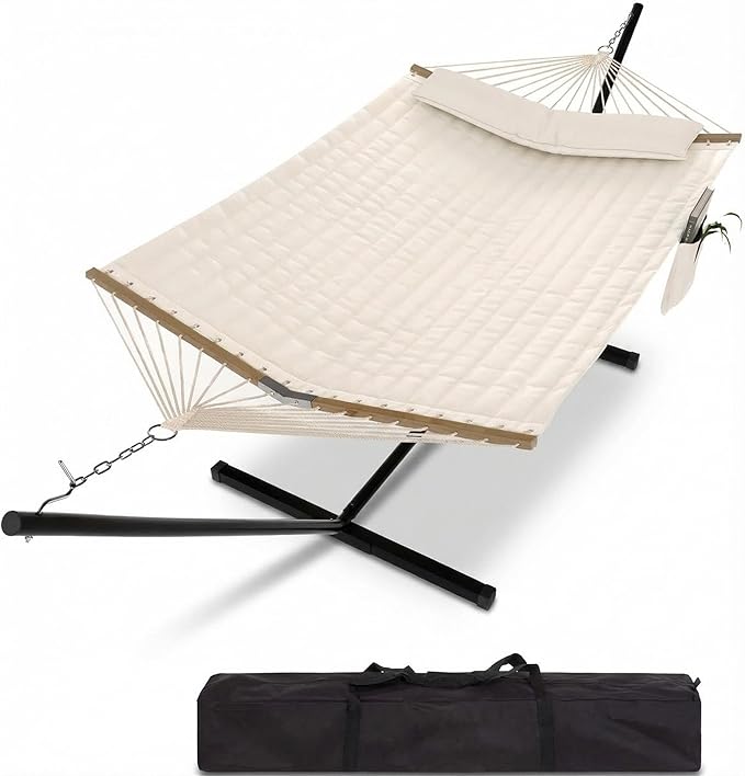 Jojoka 2-Person Hammock Suite with Collapsible Steel Frame, 450lb High Weight Capacity, UV-Resistant Outdoor Hammock with Storage Bag for Backyard & Camping