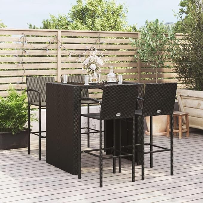 Outdoor Seating Furniture,Outdoor Conversation Sets,5 Piece Patio Bar Set Black Poly RattanSuitable for Patio, Garden, Gazebo Low
