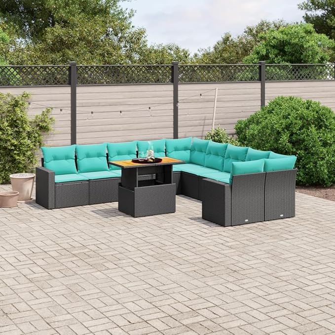 vidaXL Patio Sofa Set with Cushions 11 Piece, Outdoor Sectional Sofa Couch, Patio Conversation Set for Garden Backyard, Black Poly Rattan