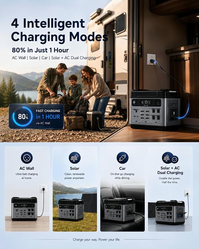 OUKITEL P2001 Plus Portable Power Station, 2048Wh LiFePO4 Solar Generator, 2400W AC Output, 1800W Fast Charging, 0.01s EPS Backup, AC/Solar/Car Recharge for Home Backup, RV, Camping & Emergency Use